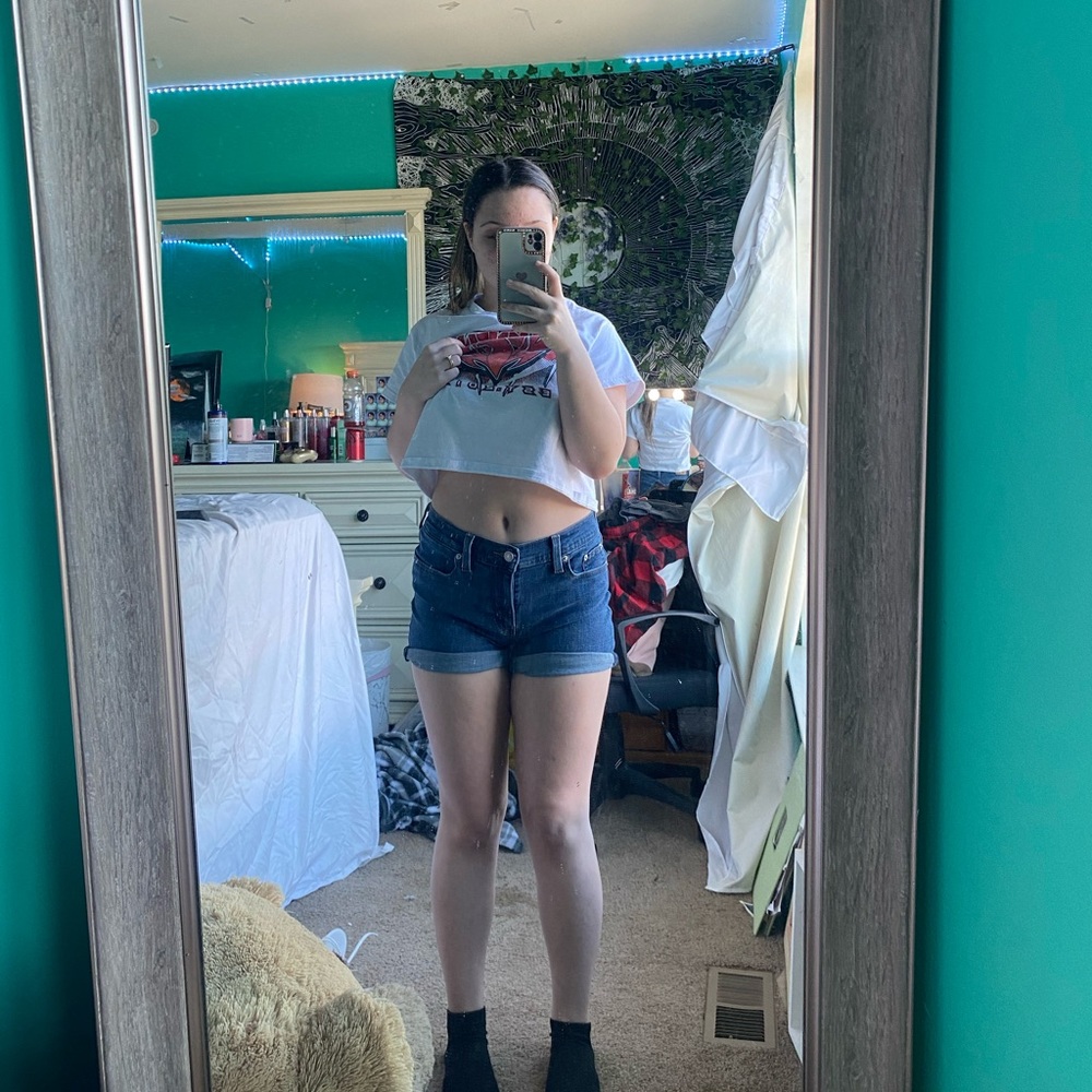 dark blue jean shorts